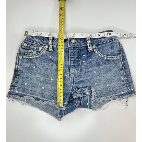 HANNAH BANANA Jean Shorts Rhinestone Bling Distressed Camo Frayed Denim Girls 6X - Picture 7 of 7
